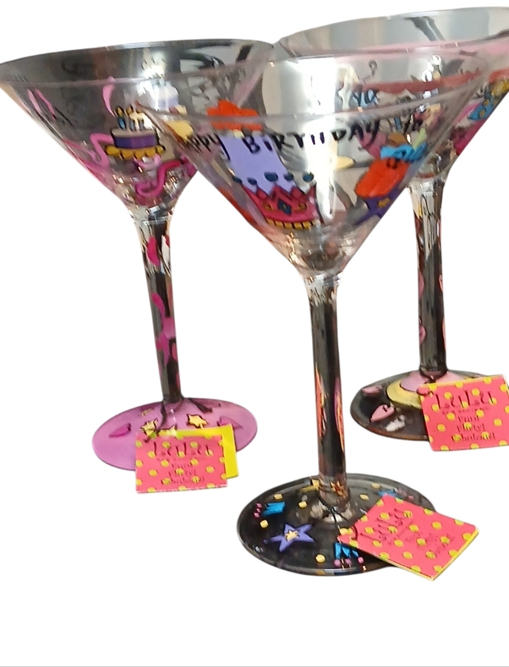 LuLu -NWT Set Of 3, Happy Birthday Cocktail Glasses Different Design On Each one - Picture 7 of 9